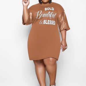Blessed Tshirt dress with faux leather sleeves